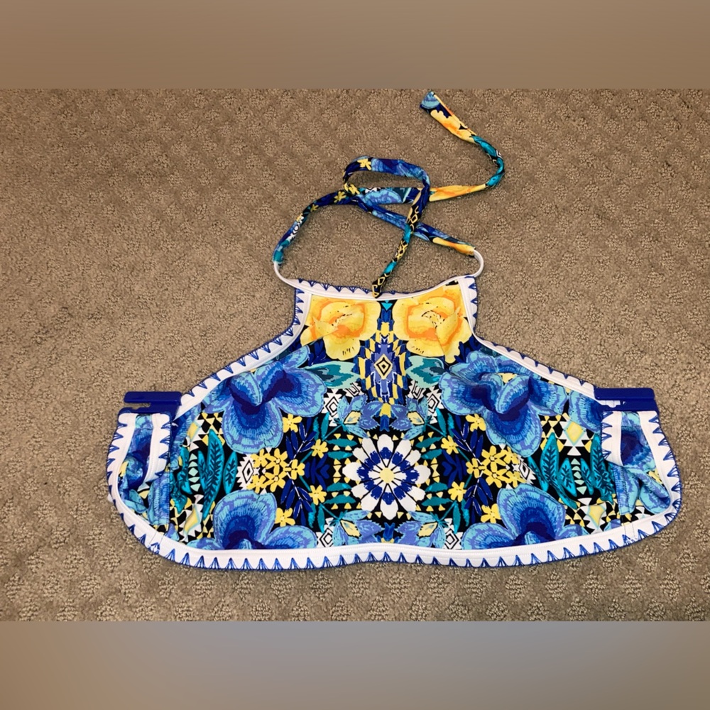 Blue Floral Halter Two Piece Swim Top